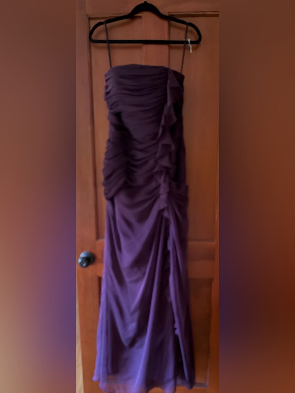 Bari Jay Strapless Ruched Purple Evening Gown